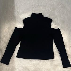 Black Mock Neck Cold Shoulder Tee